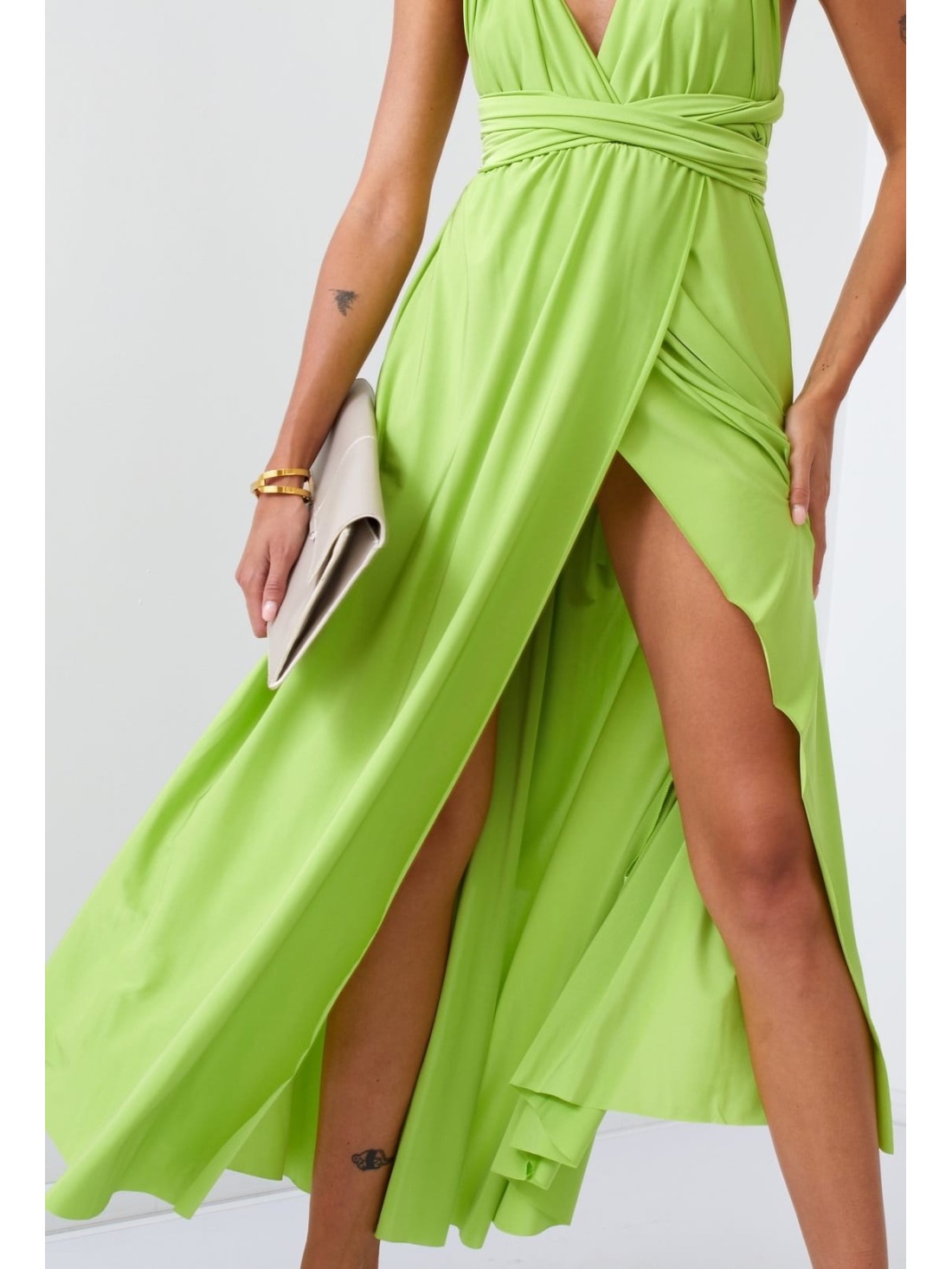 Rochie maxi cu cravata la gat, verde lime 30000 - Magazin online - Boutique